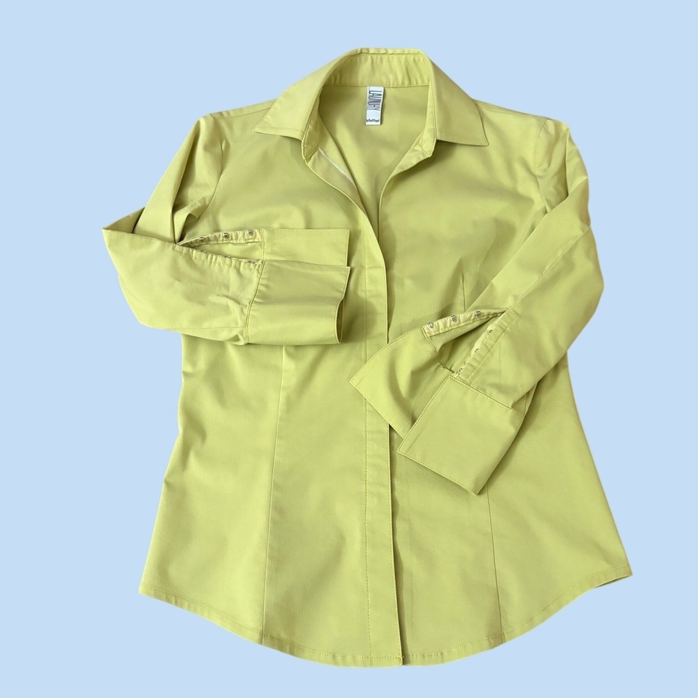Laundry by Shelli Segal Chartreuse Green Hook & Eye Blouse Size 0 Made in USA